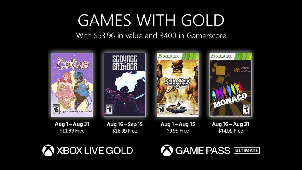 Les jeux Xbox avec or d'août sont dévoilés