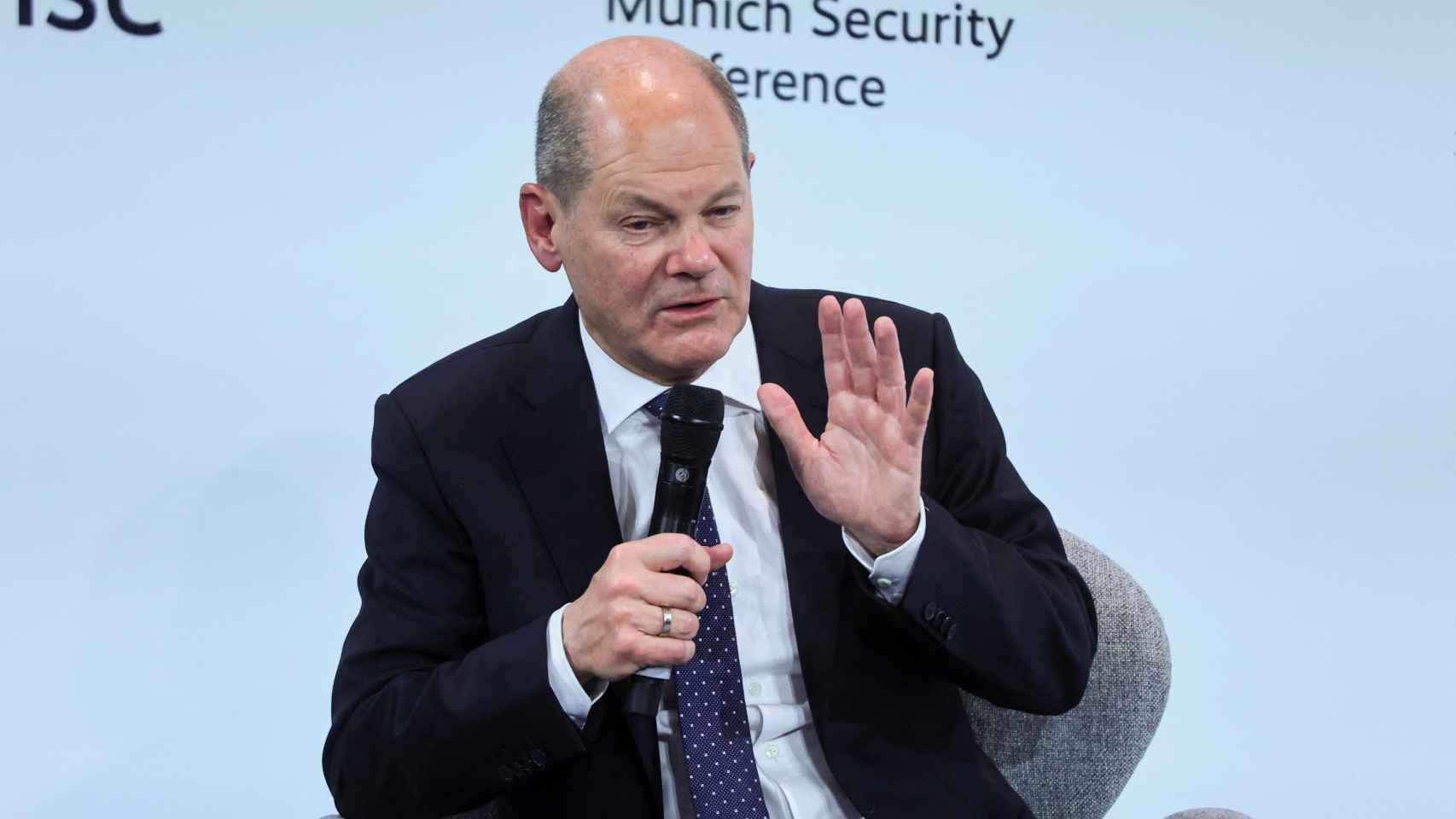 Le chancelier Olaf Scholz lors de son discours à la conférence sur la sécurité de Munich, vendredi.