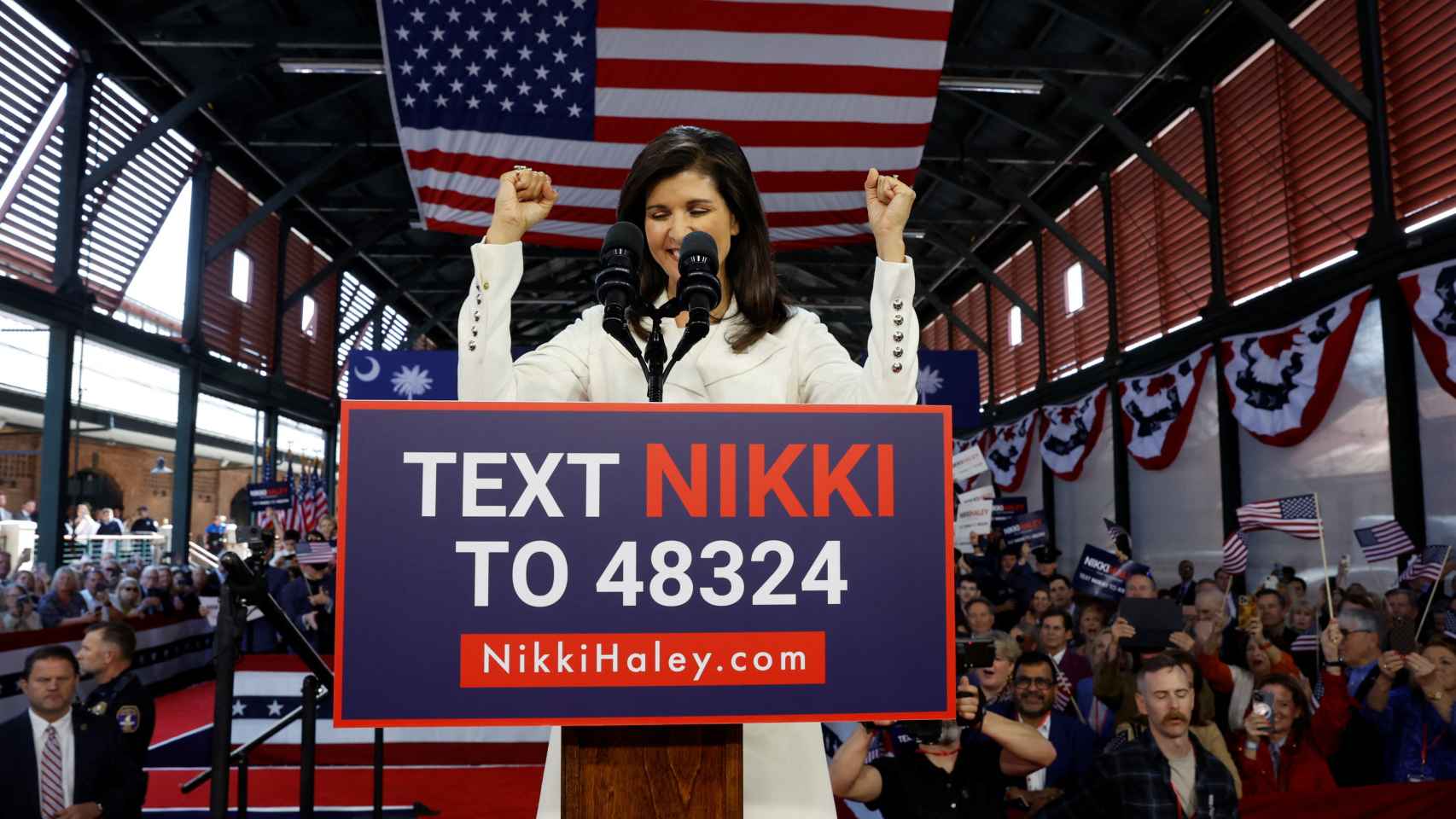 Nikki Haley lors de sa présentation aux primaires républicaines le 15 février 2023.
